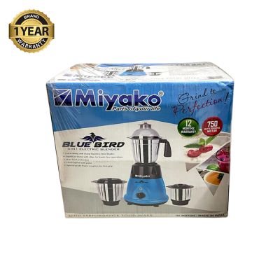 Picture of Miyako  Blue Bird  3 IN 1 ELECTRIC Heavy Duty Mixer Blender 3 Stainless Steel Jar 750 Watt = 100 Percent Cooper Blender: (1 Year Warranty)
