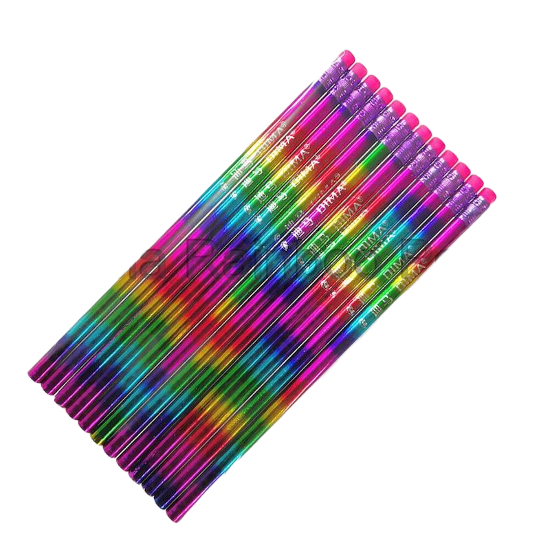 Picture of 10pcs With Rubber Pencil Rainbow Wood Pencil Green Pencil Colorful Appearance Pen School HB Standard Easy Roll