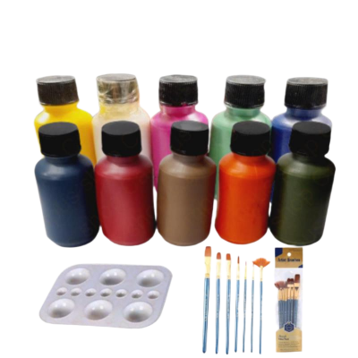 Picture of Acramine Ready Colour Combo Set 10 Colour + 7pcs Brush + Colour Pallate