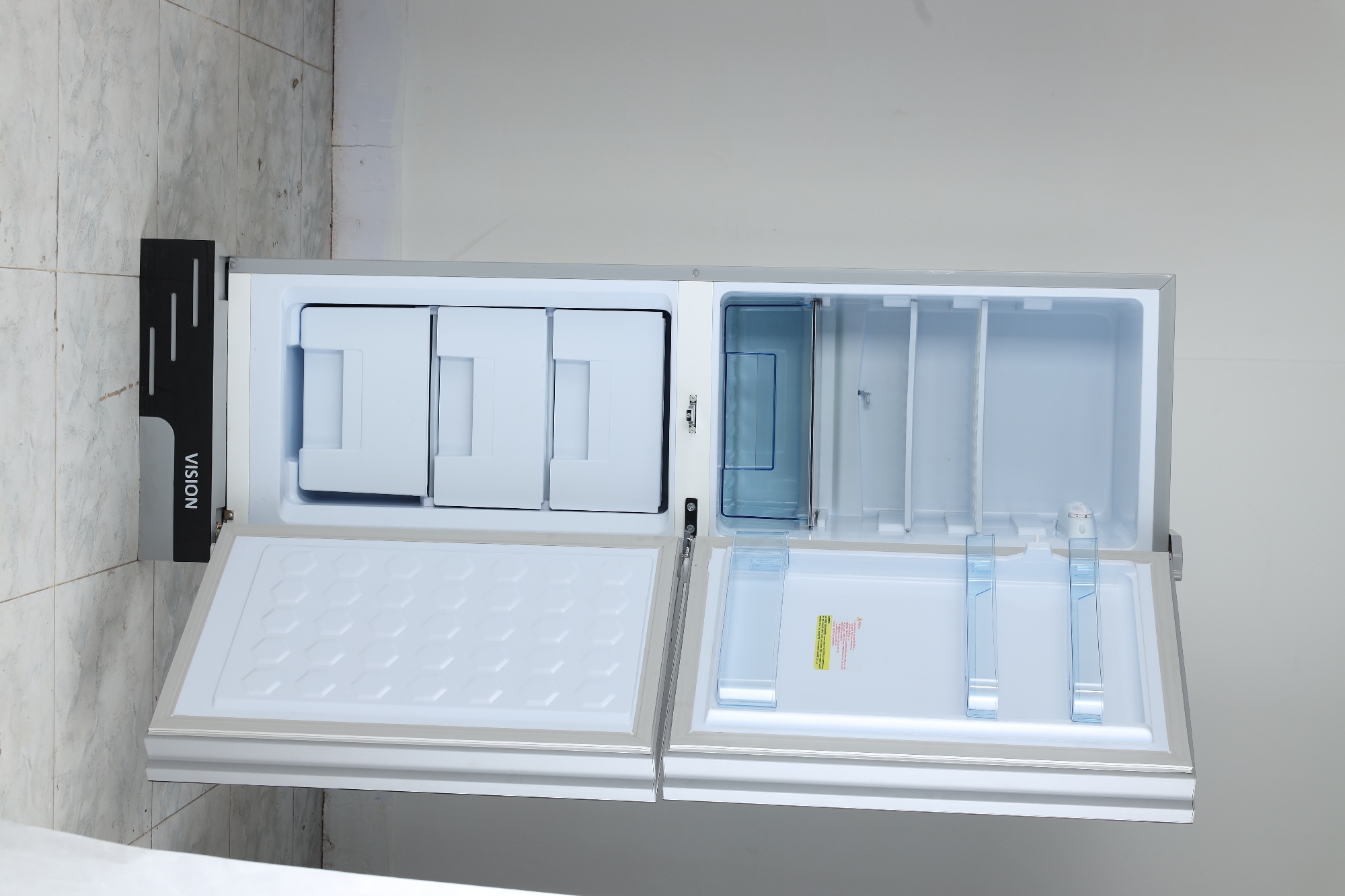 Picture of VISION Glass Door Refrigerator RE-160 Liter Crystal Lotus Flower Bottom Mount