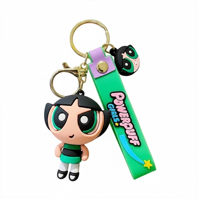 Picture of Powerpuff Girls Keychain Cute Doll Pendant Fashion Props Figure Keyring Blossom Bubbles Buttercup Action Figures Men Women Bag Pendant
