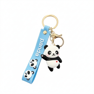 Picture of Cartoon Waving Bear Keychain Soft Lovely Panda Accessories Couple PVC Student Bag Pendent Key Rings For Girl Birthday Party Gift