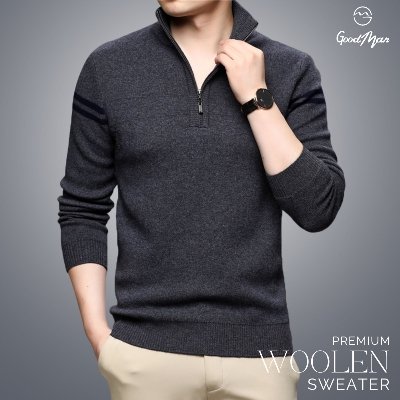 Picture of GoodMan Premium Quality Dark Gray Color High Neck Full Sleeve Zipper Sweater for Men.