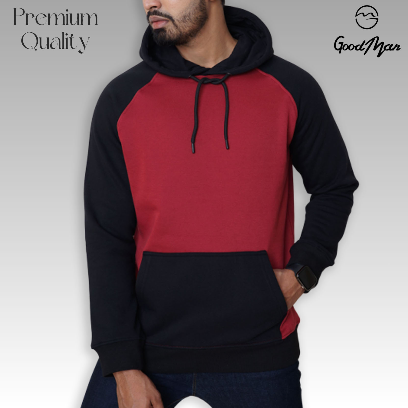 Picture of Premium Quality Maroon Full Sleeve Hoodie Jacket for Men