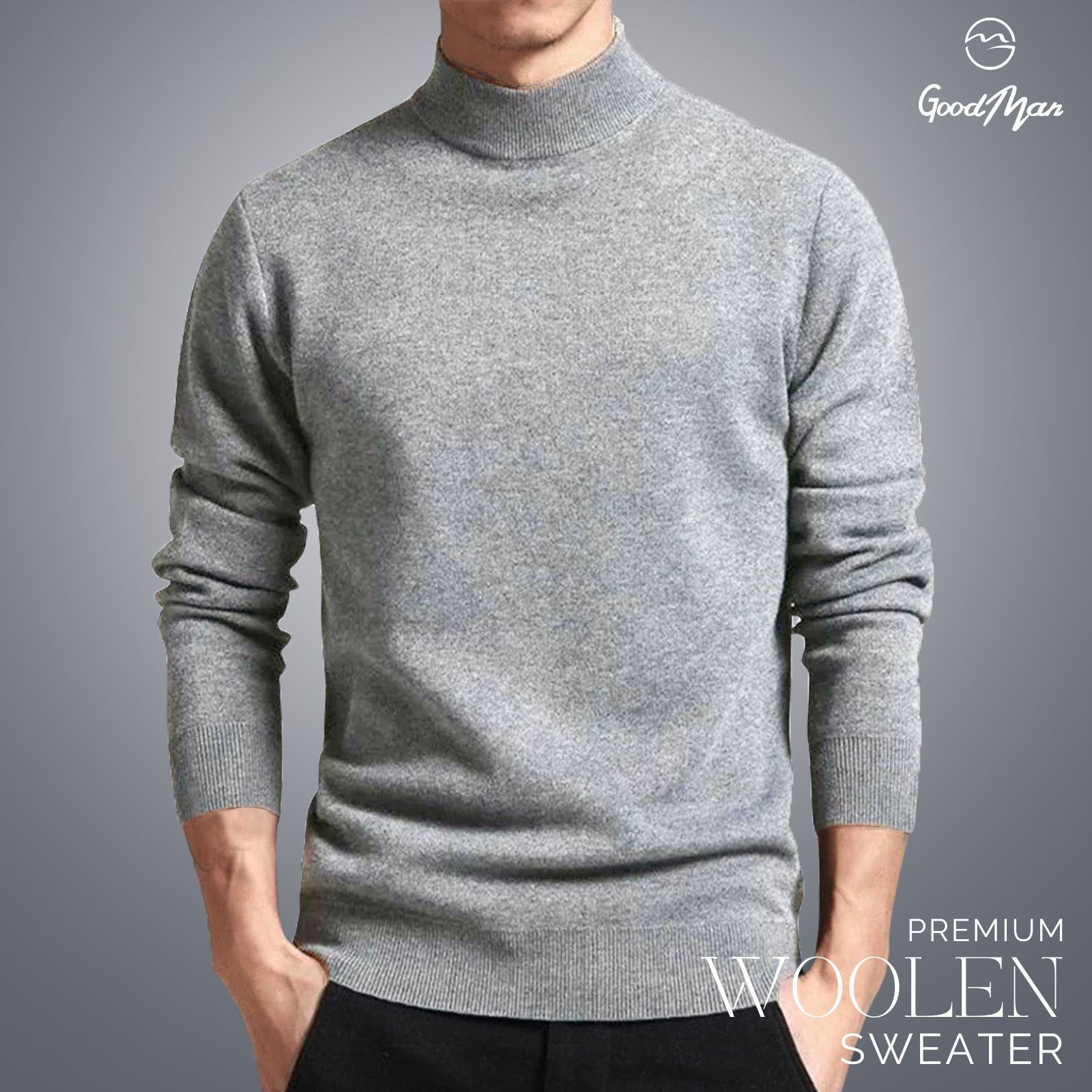 Picture of GoodMan Premium Quality Light Ash Color High Neck Full Sleeve Sweater for Men.