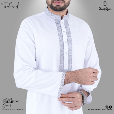 Picture of GoodMan Premium Quality White Color Semi Long Panjabi for Men.