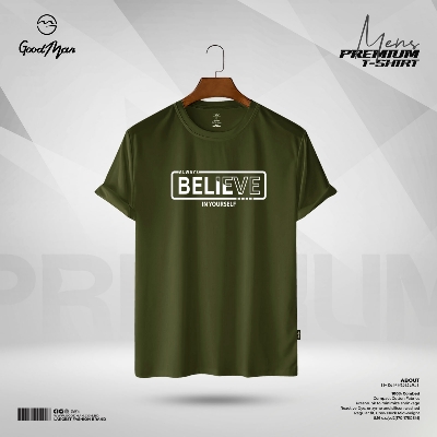 Picture of GoodMan Premium Quality Olive Color Cotton Short Sleeve T Shirt for Men.