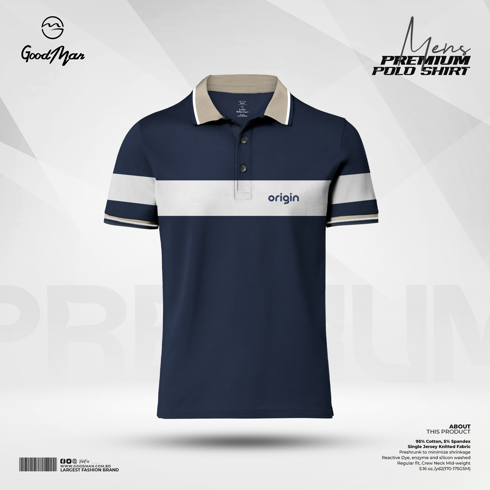 Picture of GoodMan Premium Quality Navy Blue Color Cotton Short Sleeve Polo T Shirt for Men.