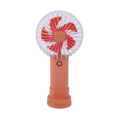 Picture of Portable Mini Handheld USB Rechargeable Fan with Stand – Strong Airflow, Quiet Personal Cooling Fan for Home, Office, Travel & Outdoor Use (Orange)