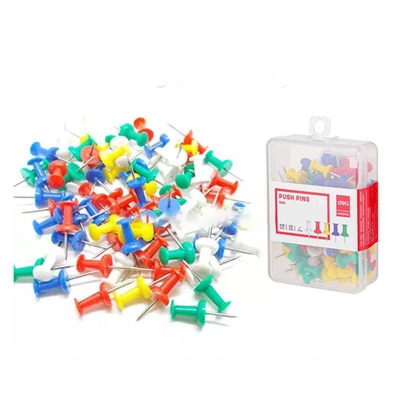 Picture of De li Push Pins 100 Pcs-1 Box - Multicolor (Notice Board Pin)