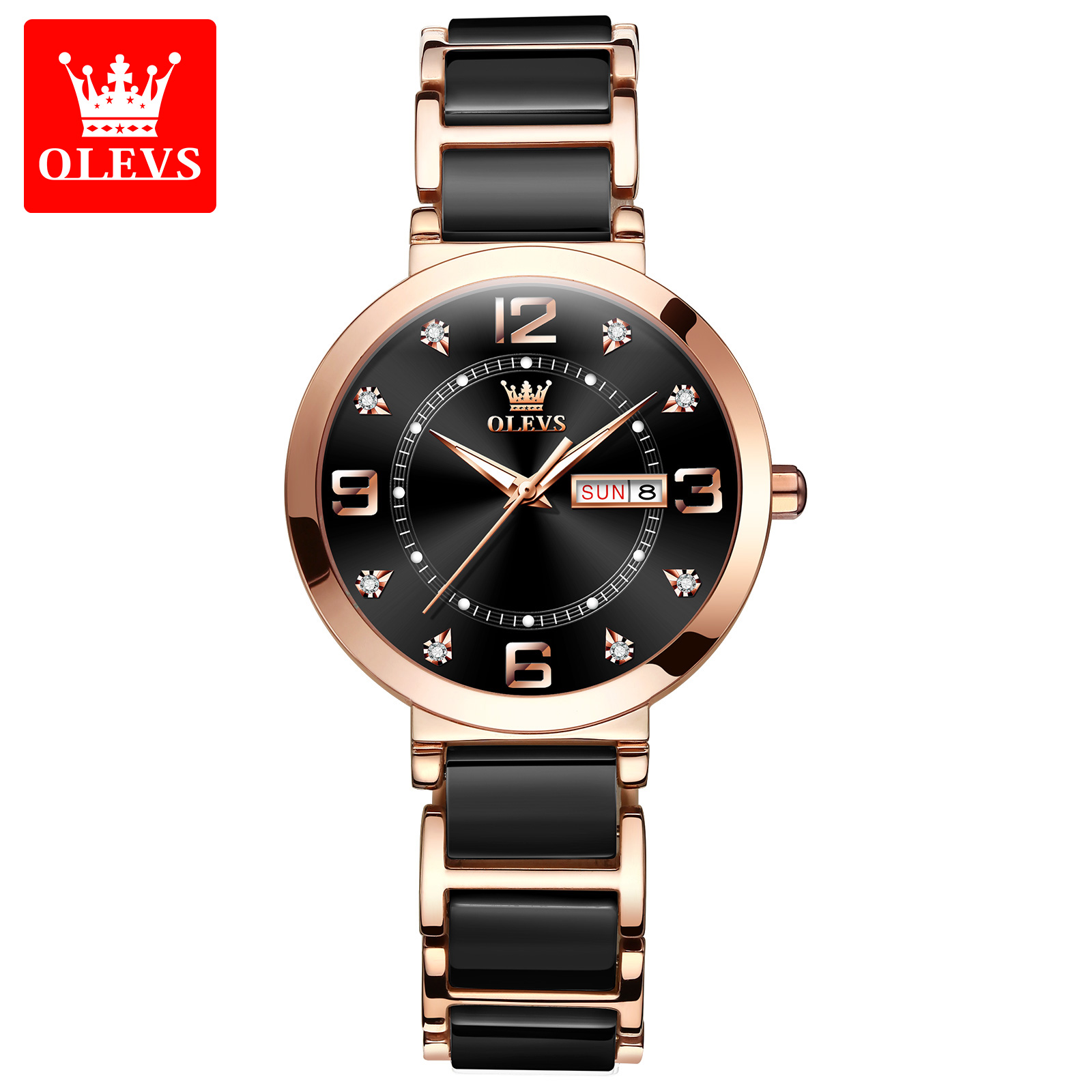 Picture of Olevs 5877 White Ceramics Watchstrap Analog Wristwatch for Women