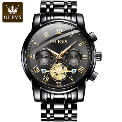 Picture of Olevs 2859 Black Stainless Steel Chronograph Wrist Watch For Men