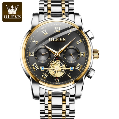 Picture of Olevs 2859 Silver Golden Two Tone Stainless Steel Chronograph Wrist Watch For Men