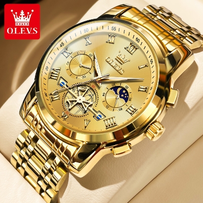Picture of Olevs 2859 Golden Stainless Steel Chronograph Wrist Watch For Men