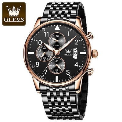Picture of Olevs 2869 Black Stainless Steel Chronograph Wrist Watch For Men