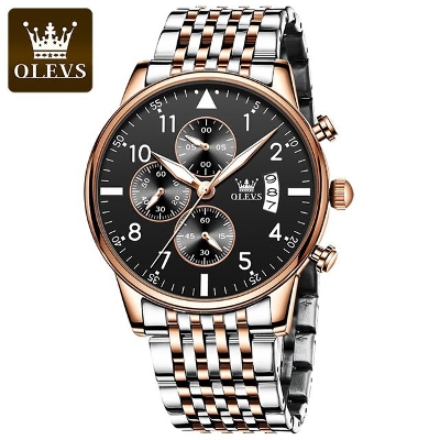 Picture of Olevs 2869 Silver RoseGold Two Tone Stainless Steel Chronograph Wrist Watch For Men