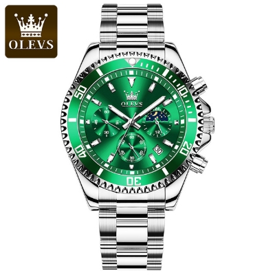 Picture of Olevs 2870 Silver Stainless Steel Chronograph Wrist Watch For Men