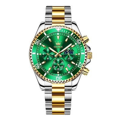 Picture of Olevs 2870 Silver Golden Two-Tone Stainless Steel Chronograph Wrist Watch For Men