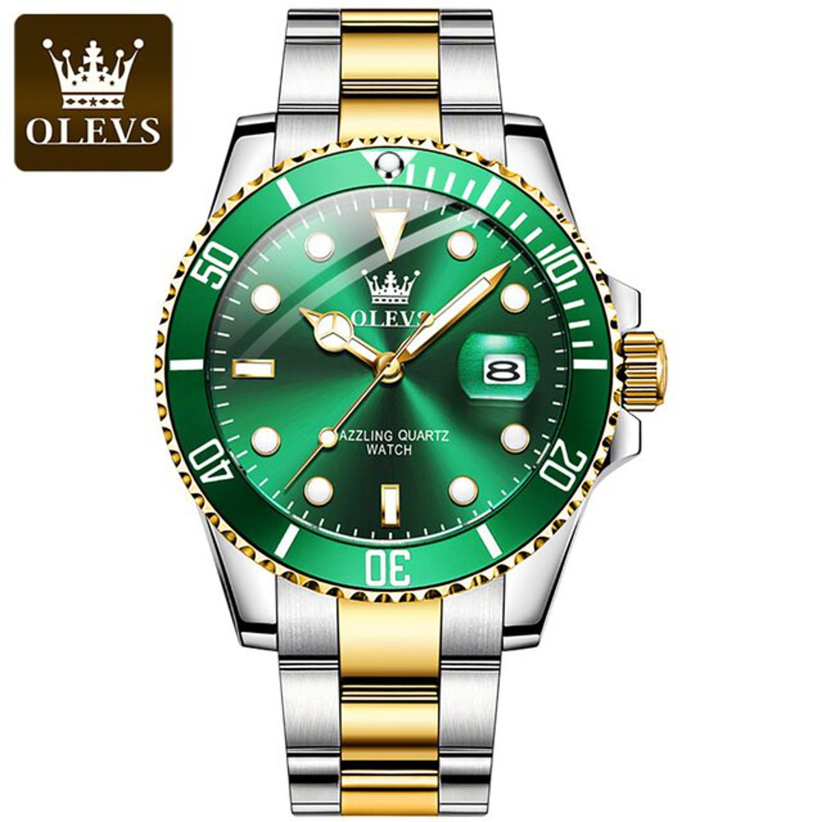 Picture of Olevs 5885 Silver Golden Two Tone Stainless Steel Analoge Wrist Watch For Men