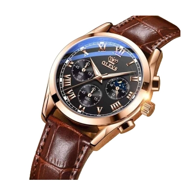 Picture of Olevs 2871 Brown Pu Leather Chronograph Wrist Watch For Men