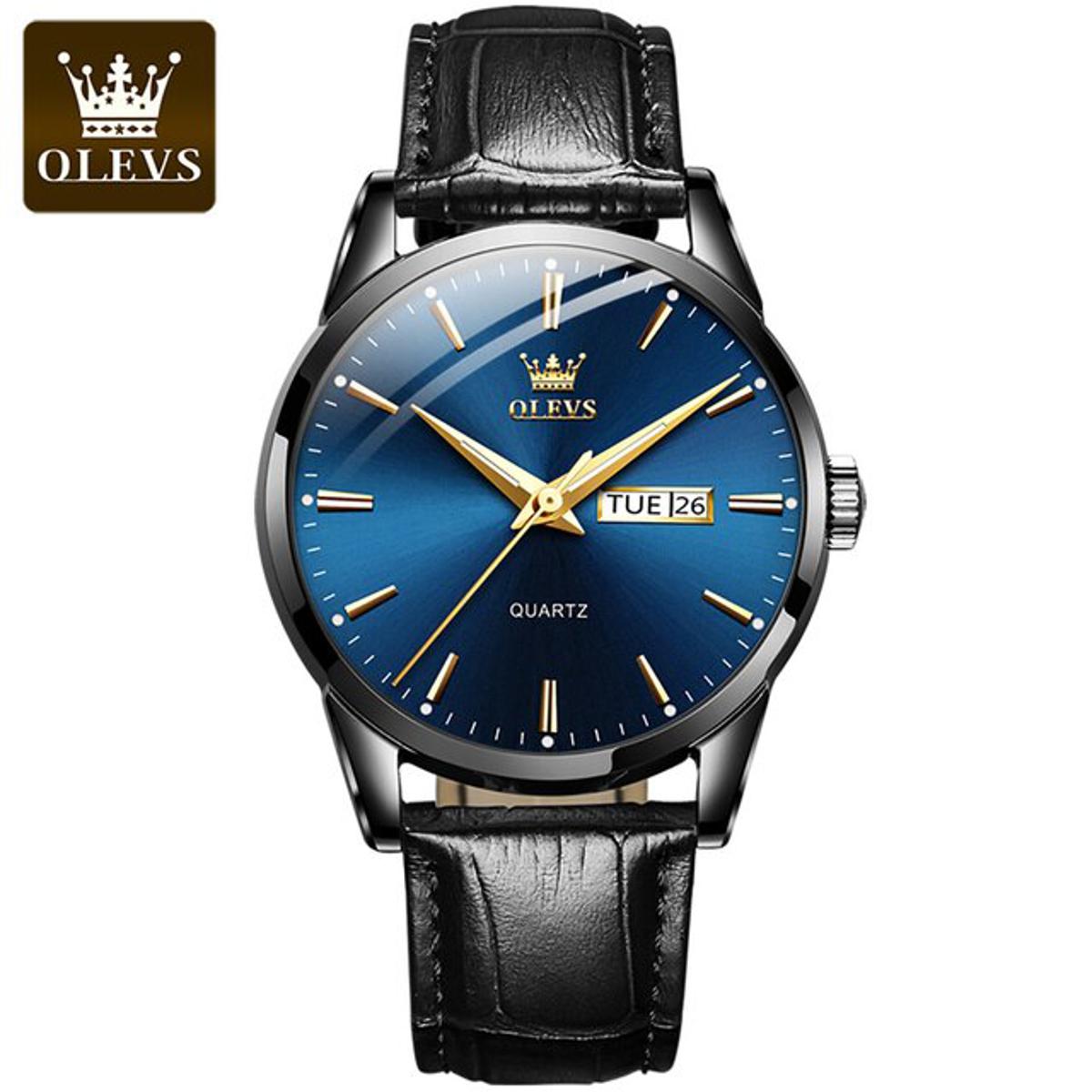 Picture of Olevs 6898 Black PU Leather Analoge Wrist Watch For Men