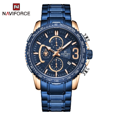 Picture of NAVIFORCE NF8017 Royal Blue Stainless Steel Chronograph Watch For Men - RoseGold & Royal Blue