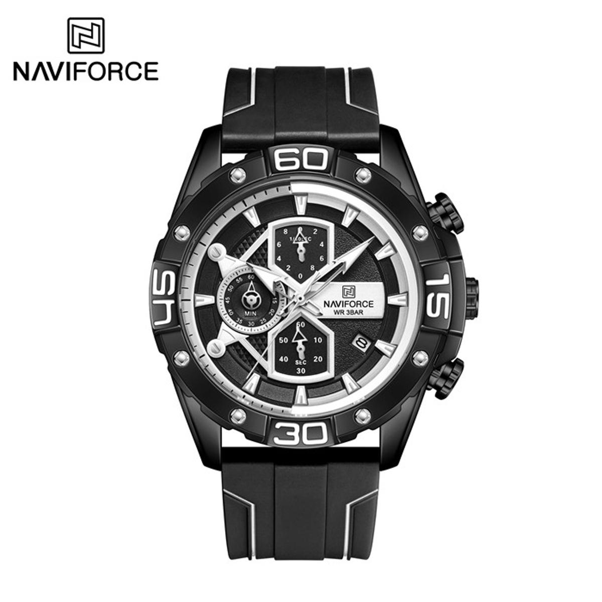Picture of NAVIFORCE NF8018 Black TPU Rubber Chronograph Watch For Men - White & Black