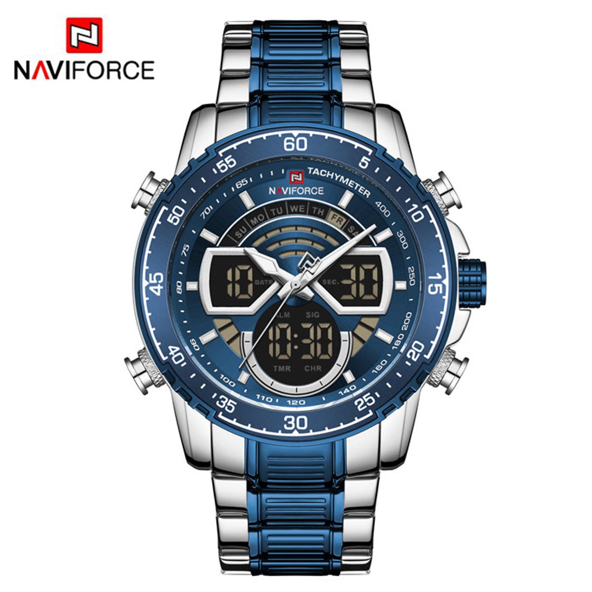 Picture of NAVIFORCE NF9189 Royal Blue And Silver Two-Tone Stainless Steel Dual Time Watch For Men - Royal Blue & Silver