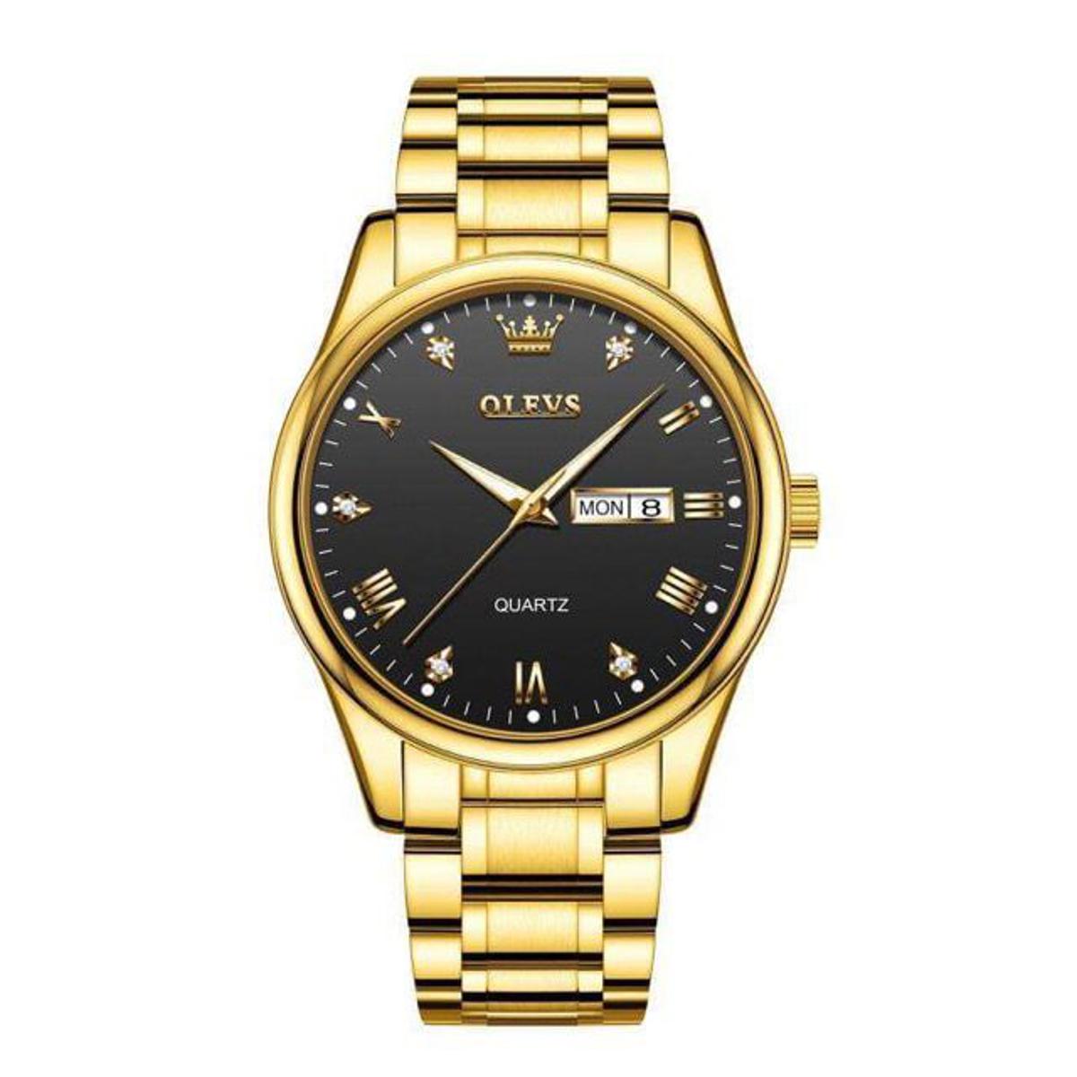 Picture of Olevs 5563 Golden Stainless Steel Analog Wrist Watch For Men
