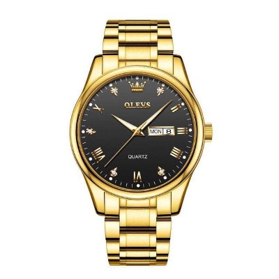 Picture of Olevs 5563 Golden Stainless Steel Analog Wrist Watch For Men