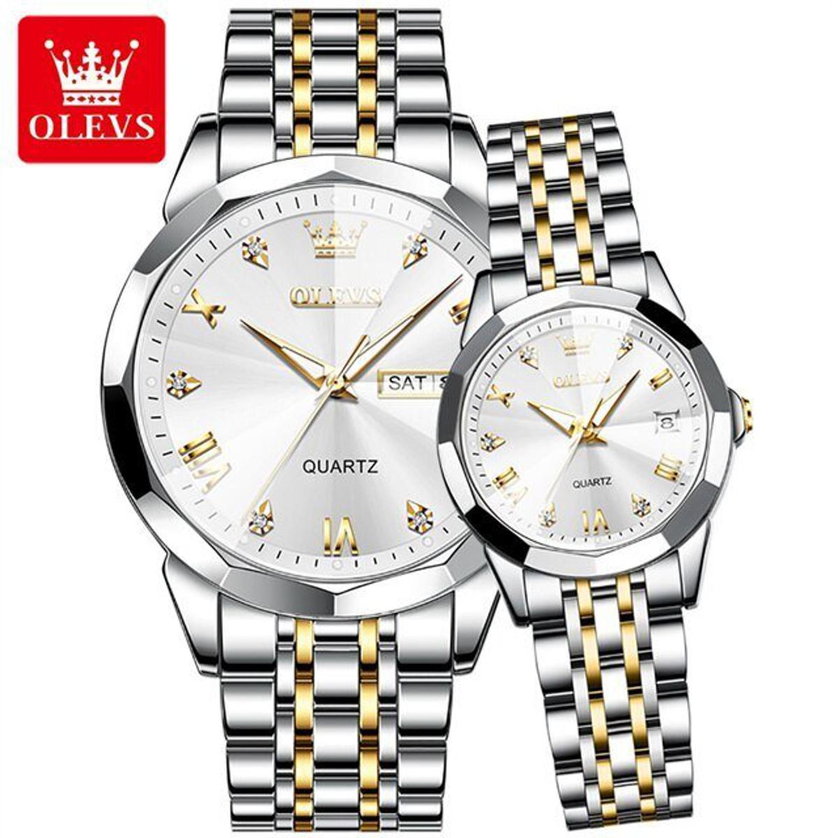 Picture of OLEVS 9931 Silver Golden Two-tone Stainless Steel Analog Wrist Watch For Couple