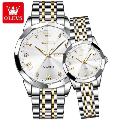 Picture of OLEVS 9931 Silver Golden Two-tone Stainless Steel Analog Wrist Watch For Couple