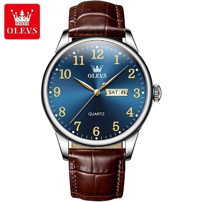 Picture of OLEVS 5535L Brown PU Leather Analog Wrist Watch For Men