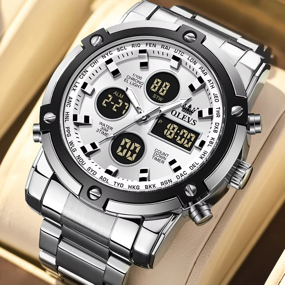 Picture of Olevs 1106 Stainless Steel Dual Time Wrist Watch For Men