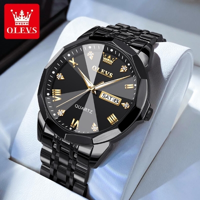 Picture of Olevs 9941 Black Stainless Steel Analog Wrist Watch For Men