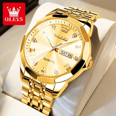 Picture of Olevs 9941 Golden Stainless Steel Analog Wrist Watch For Men