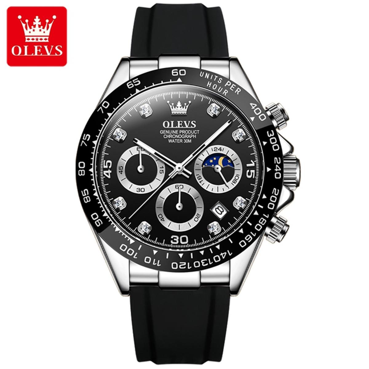 Picture of Olevs 2875 Black TPU Rubber Chronograph Wrist Watch For Men