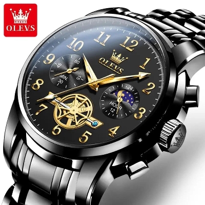 Picture of Olevs 2903 Black Stainless Steel Chronograph Wrist Watch For Men