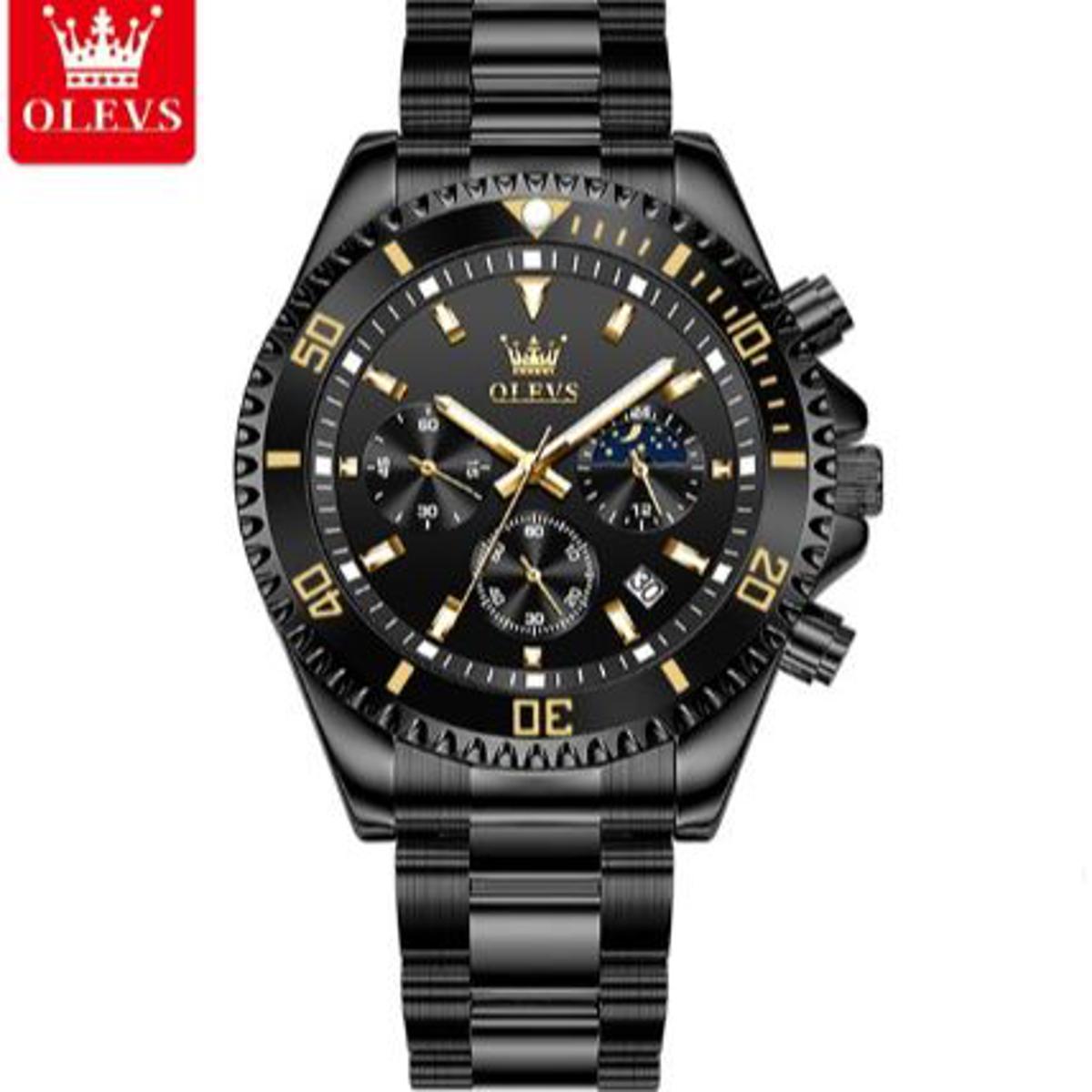 Picture of Olevs 2870 Black Stainless Steel Chronograph Wrist Watch For Men
