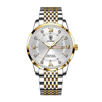 Picture of Poedagar PO836 Silver & Golden Two Tone Stainless Steel Analog Wrist Watch For Men - Available color in_White & Silver & Golden and Royal blue