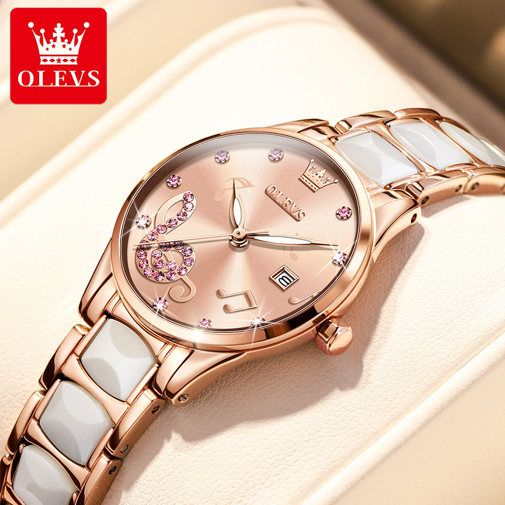 Picture of Olevs 3605 RoseGold  Ceramics Watchstrap Analoge Wrist Watch For Women