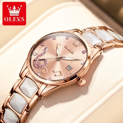 Picture of Olevs 3605 RoseGold  Ceramics Watchstrap Analoge Wrist Watch For Women