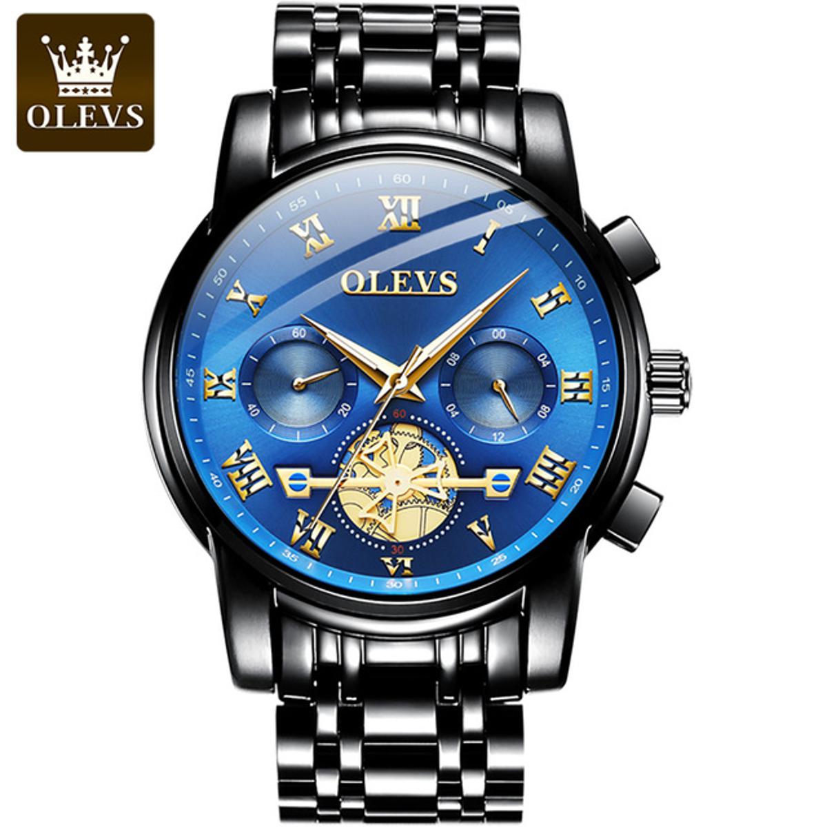 Picture of Olevs 2859 Black Stainless Steel Chronograph Wrist Watch For Men