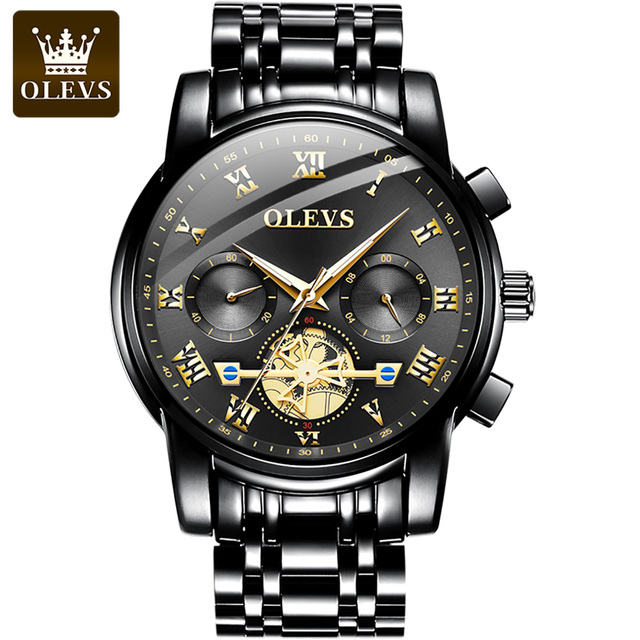 Picture of Olevs 2859 Black Stainless Steel Chronograph Wrist Watch For Men