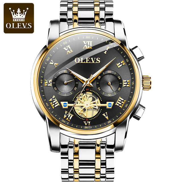 Picture of Olevs 2859 Silver Golden Two Tone Stainless Steel Chronograph Wrist Watch For Men
