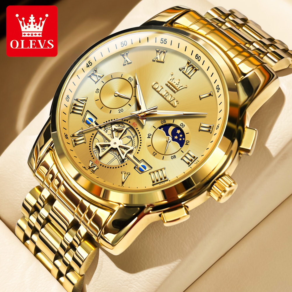 Picture of Olevs 2859 Golden Stainless Steel Chronograph Wrist Watch For Men