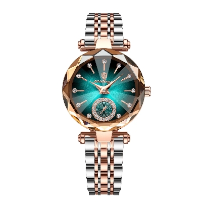 Picture of Poedagar PO719 Silver & RoseGold Two Tone Stainless Steel Analog Wrist Watch For Women - Green & Silver & RoseGold 