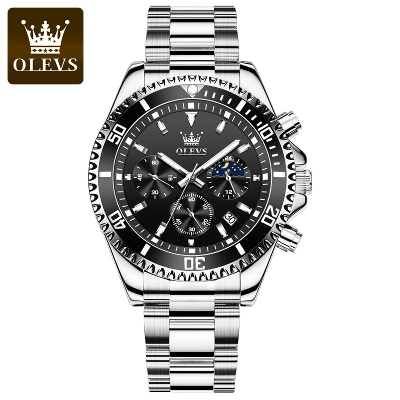 Picture of Olevs 2870 Silver Stainless Steel Chronograph Wrist Watch For Men