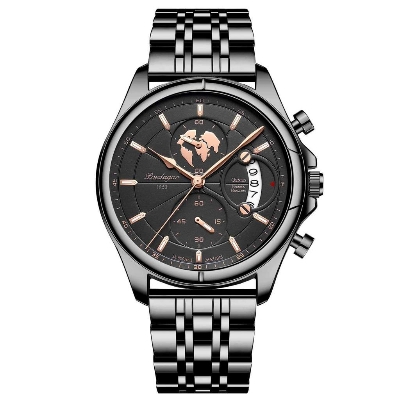 Picture of Poedagar PO802S Black Stainless Steel Analog Wrist Watch For Men - Black 