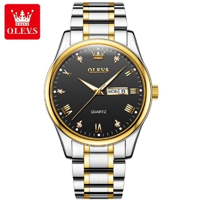 Picture of Olevs 5563 Silver Golden Two Tone Stainless Steel Analog Wrist Watch For Men